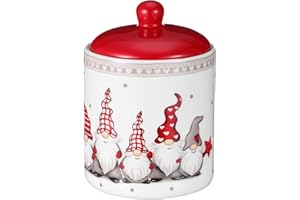 Angoily Tarros de galletas de Navidad Tarro de cerámica Gnomo Candy Jar Tea Can con tapa para decoración de Navidad, centros de mesa, dormitorio