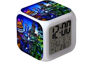 JILIJIA Wake Up Light Alarm Clock, Kids Cartoon Five Nights FNAF Figures Bedside Lamp, Led Alarm Clock with Date Calendar Temperature/Snooze Function for Bedroom Home