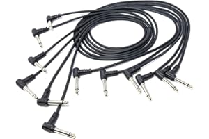 DRUT 1m Set of 6 Patch Cables 6.35mm (1/4") TS Mono Right Angle Jack to Jack Cable Lead, Compatible With Guitar/Bass Effect Pedal, Speaker 3.3ft