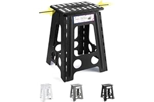 ‎HOUSE DAY HOUSE DAY 43cm Tritthocker Klappbar - Schwarz Faltbarer Hocker Tritthocker Tragbarer Klapphocker Faltbar Tritt Klappbar Falthocker Badhocker Klappstuhl Fußhocker bis 136kg für Erwachsenen