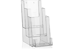 VITADISPLAYS Soporte para folleto en formato DIN largo (DL) 1/3 A4 formato vertical con 3 estantes y tarjetero extra