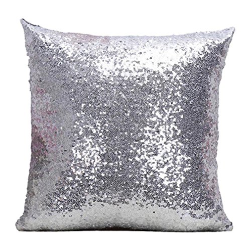 Nunubee Dekorative Pailletten Meerjungfrau Dekokissen Kissenbezüge Glitzern Sofakissen Kissenbezug Deko Kissenhülle 40x40cm, Silber