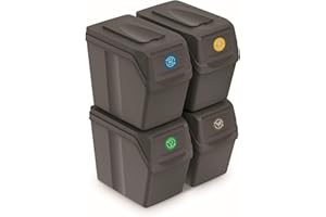 Prosperplast Set de 4 Cubos de Basura KEDEN SORTIBOX para Reciclado, Gris, Volumen 4x20L
