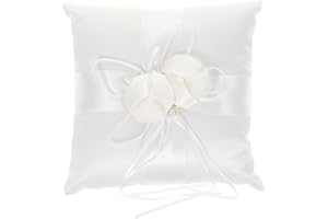 VILLCASE Bridal Wedding Ring Pillow 7.5 Inch Satin Cushion with Faux Pearls and Flower Bud Decoration Ribbon Strap for Ring Bearer Ceremony and Party