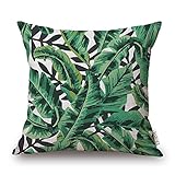 Elviros Dekorativ Baumwoll Leinen Mix Kissenbezug 45 x 48cm - Tropische Blätter