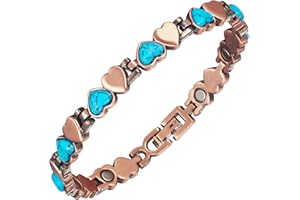 EnerMagiX Bracelets magnétiques en cuivre pour femme, bracelet en cuivre avec pierre en forme de cœur, longueur réglable