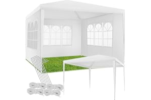 tectake® Tonnelle de Jardin Exterieur Tente de Reception 3x3m Protection UV 30+, Cadre Extra Solide en Acier époxy, Barnum Chapiteau Gazebo Pavillon de Jardin, résistant à l'eau avec Parois Amovibles