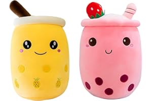 SPIRTUDE 2Pcs Boba Plush, 35cm Boba Cushion, Bubble Tea Plushies Cartoon Boba Milk Tea Soft Pillow, Room Decor Gift Toys