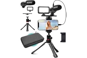 Movo iVlogger Vlogging-Kit für das iPhone - Lightning-kompatibles Video Vlogging Set - Zubehör: Handy Stativ, Handyhalterung, LED-Licht und Richtmikrofon - YouTube Starter Set oder iPhone Vlogging