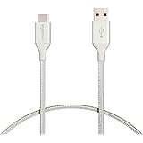 Amazon Basics Double Braided Nylon USB Type-C to Type-A 2.0 Male Cable | 0.3 m, Silver