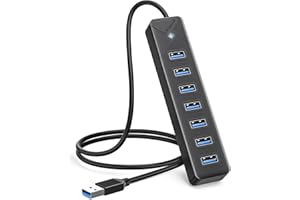 GiGimundo Hub USB 3.0 de 7 Puertos para Portátil, con Puerto de Alimentación de 5V/3A, (Cable de 50CM) con Pantalla LED, Compatible con MacBook, PS4, Surface Pro, Unidad Flash, Disco Duro Móvil