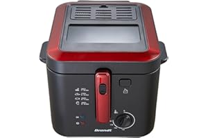 BRANDT Friteuse FRI25R2 - Friteuse -Dimensions 237X322X342 - Jusqu'à 1kg de frites - Thermostat réglable de 130° à 190° - 2,5L - 1600W - Acier inoxydable, Rouge et Noir