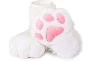 ZFKJERS Cosplay Tierkatze Kunststoffkrallen für Fursuit Füße Pfotenschuhe Pelzige Pfotenpantoffeln Erwachsene Kostüm Zubehör Set (Weiß)