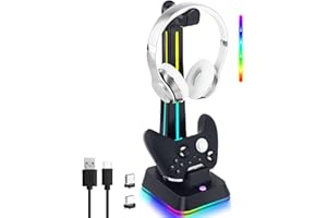 Mcbazel Estación de Carga para Xbox Mandos, Soporte para Auriculares Gaming con Luz RGB y Cargador de Mando con Indicador Compatible con Xbox Series X&S/Elite 1/2/One/One X/One S/One Elite