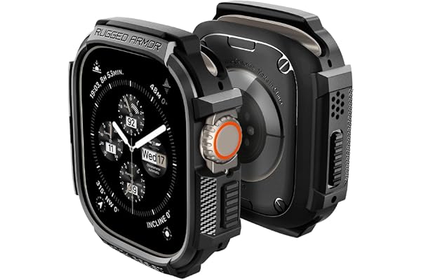 Spigen Rugged Armor Skal för Apple Watch Ultra 4/3/2/1 49mm | Slitstarkt TPU-skal med kolfibermönster, upphöjda kanter och exakta utskärningar för 2026–2022-modeller - Mattsvart