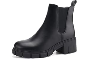 JABASIC Botas Chelsea para mujeres botas de plataforma elásticas de slip-on