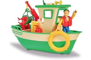 Smoby Simba - Sam Le Pompier - Bateau de Pêche Flottant - Grue Mobile + Treuil Mécanique - 1 Figurine Incluse - 109251074002 Vert