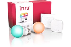 Innr Starter Kit Colour Bulb - Bridge, 2X E27 Smart LED Bulbs Colour & Remote Control, Zigbee RGBW Light, White & Colour, Complete Set, SK 286 C-2 UK