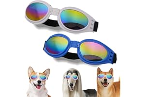COYUN 2 Stück Sonnenbrille für Hunde, Hundebrille für Kleine Hunde UV Schutz Winddichte Wasserdichter, Haustier Sonnenbrillen mit Einstellbar Gummiband, Schwarz, Rot