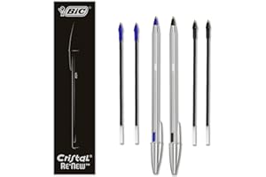 BIC Cristal Re'New Gift Box, Penna a Sfera Ricaricabile in Metallo, Colore Blu e Nero, 2 Penne + 4 Ricariche, Penne da Regalo, Scuola e Ufficio