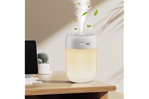 Kissleaf 650ML Mini Luftbefeuchter für Schlafzimmer/Kinderzimmer/Pflanzen, 15H Lange Laufzeit 28dB Silent Air Humidifier Type-c Akku Elektrisch Raumbefeuchter(Warmes Licht 2)