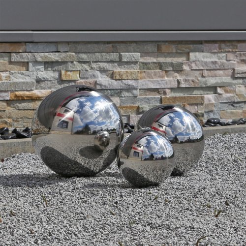 3er Set Kugeln aus Edelstahl 3 Edelstahlkugeln 15cm 20cm und 25cm V2A Stahl für Garten Deko Gartenkugeln - 2