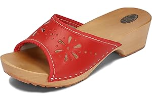 BeComfy Sabots en Cuir pour Femme avec imprimé Sandales Clogs Mules à Talons en Bois Couleurs mélangées Model VK10