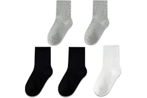 QIYIENDIAN 5 paires de chaussettes crew confortables et chaudes, de couleur unie, avec des dessins mignons, pour les enfants de 1 à 10 ans, garçons et filles.