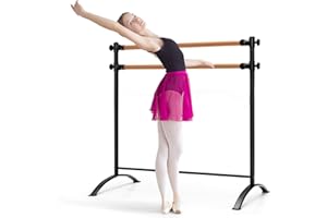 GOPLUS Przenośny drążek baletowy 122 cm, wolnostojący drążek do tańca z 4 regulowanymi pozycjami wysokości i stabilną metalową ramą, podwójny drążek baletowy do domu i studia fitness