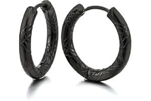 COOLSTEELANDBEYOND 2 Nero Scanalato Cerchio Orecchini a Cerchio, Orecchini da Uomo Donna, Acciaio Inossidabile