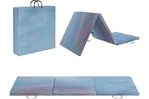 HOMCOM 6FT Foldable Gymnastics Mat, Tri-Fold 2" Thick Crash Mat with Carry Strap Handles for Home Training, Sky Blue