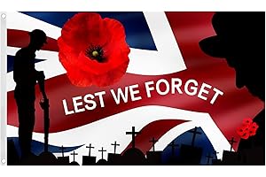Bepilesto Lest We Forget Flag, Poppy Remembrance Day Flag 5ft x 3ft with Eyelets, UV Fade Resistant