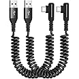 Coiled USB Type C Cable Right Angle [ 2pack, 2m ], Retractable iPhone 16 15 Cable Curly USB A to USB C Cord for Samsung iPhone 15 Plus Pro Max, Galaxy S24 S23 S22 S21 S20 S10 S9 S8 Note 9 8, Moto Z