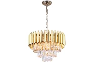 GENERIC FRIXCHUR 15.7'' Glam Crystal Chandelier Lights Modern Gold Pendant Light 3-Tier Crystal Chandelier Light Fixture Raindrop Flush Mount Ceiling Light for Dining Table Kitchen Island E12x5 Lights
