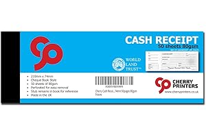 CHERRY PRINTERS Cherry – Blocchetto di ricevute in formato assegno, con 50 robusti fogli da 80 g/m², 21 cm x 7,4 cm