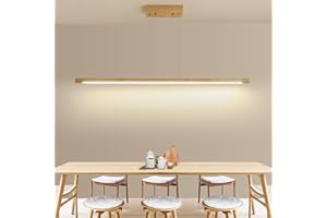Mikeru 120cm Legno di Frassino Luce a Sospensione Rotonda, Luci a Sospensione per Tavolo da Pranzo 3000k/4000k/6000k Dimmerabile 10% al 100% Luce a Sospensione Moderna per Isola, Soggiorno