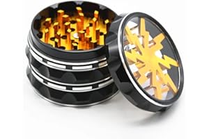 VGZSYOMQIB Grinder Metallo Trita Spezie Peperoncino Erba Lega di Alluminio 63mm Tritino Macina Caffé Erbe Macinapepe Pepe Spice 4 Pezzi con Setaccio per Polline - Fulmine Giallo