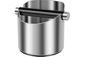 GATPHY Boîte à café expresso en acier inoxydable antidérapant avec anneau en caoutchouc – Poubelle à café moulu biseautée de grande capacité avec barre de frappe amovible (taille S)