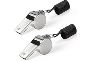 FOMGIIN Pfeife, 2 Stück Edelstahl Sportpfeifen, Schiedsrichter Pfeifen mit Schlüsselband, Lauter Klarer Klang Handpfeife, Trillerpfeife Ideal für Schulsport, Hundetraining, Sportunterricht, Fußball