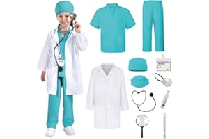 ZUCOS Kinder Kostüm Arzt Kinder Arztkittel Kinder Verkleidungskiste mit Doktor Rollenspiel Zubehör Fasching Halloween Geschenke für Kinder Jungen Mädchen