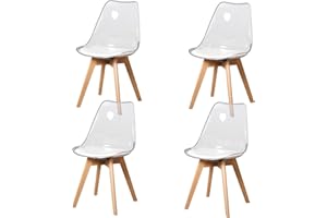 BenyLed Juego de 4 sillas de Comedor de Estilo escandinavo, diseño Retro, sillas Laterales de acrílico Transparente, Silla de Cristal con cojín tapizado de PU (Blanco)