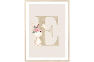 MeinBaby123® Buchstaben Poster DIN A4 Kinderzimmer Mädchen und Junge | Babyzimmer Deko | Bilder Kinderzimmer | Geschenkideen zur Geburt | Geburtsposter | Anfangsbuchstabe Poster E (Hase - E)