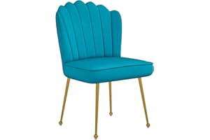 HOMCOM Shell Luxe Velvet Accent Chair with Gold-tone Metal Legs, Modern Vanity Chair for Living Room, Bedroom, Home Office, Blue