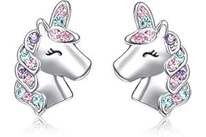 Uooker Unicorn Stud Earrings - Sterling Silver Hypoallergenic Earrings with Colorful Sparkly CZ Stones - Cute Unicorn Jewellery Gifts for Women & Girls