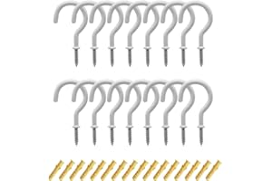 CCUCKY 16 Pezzi Ganci per Soffitto, Ganci a Vite Rivestiti in Plastica, Gancio a Tazza,Vite da Soffitto a Parete per Bagno, Cucina (Bianco)
