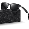 kunchu Sunglasses Mens Unisex Polarized Womens UV400 Protective Rectangular Sunglasses Black Anti-Glare Lenses Classic Ultra Light Square Driving Hiking Golf Fishing Sports Shades