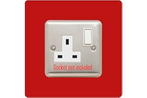 EWOLDS Single Socket Surround | Square | Acrylic Back Panel or Finger Plate | Light Switch Plug, Font Colour:red