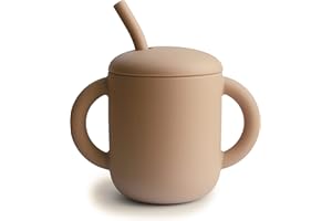 ‎MUSHIE Mushie Silikonowy kubek treningowy + słomka | Kubek niekapek dla niemowląt ze słomką od 6 miesięcy pierwszy kubek | Pojemność: 175 ml | zdejmowana pokrywka, materiał: silikon klasy spożywczej, nadaje