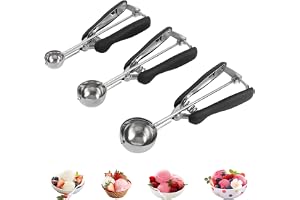 LDHHYH 3-set Glasskopa Rostfritt Stål, Glasskopa Set 3/4/5 cm, Eisportionierer Edelstahl med Avtryckare och 304 Stål för Glass, Kakdeg, Melon, Muffins och Dessert