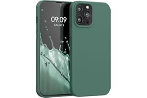 kwmobile Carcasa Compatible con Apple iPhone 13 Pro MAX Funda de Silicona - Flexible con Interior de Microfibra - Suave Protector antigolpes - Verde Bosque